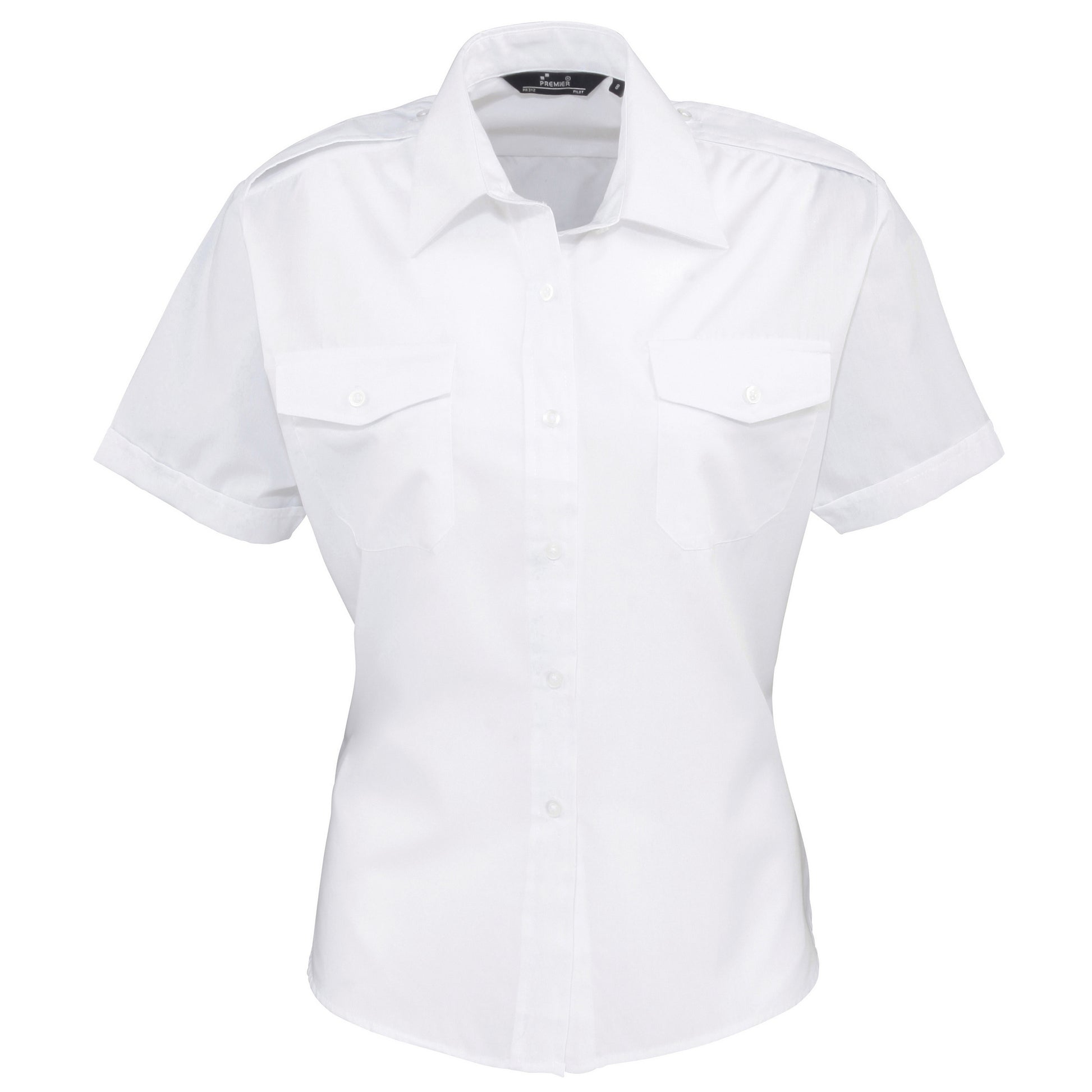 White - Front - Premier Womens-Ladies Short Sleeve Pilot Blouse - Plain Work Shirt
