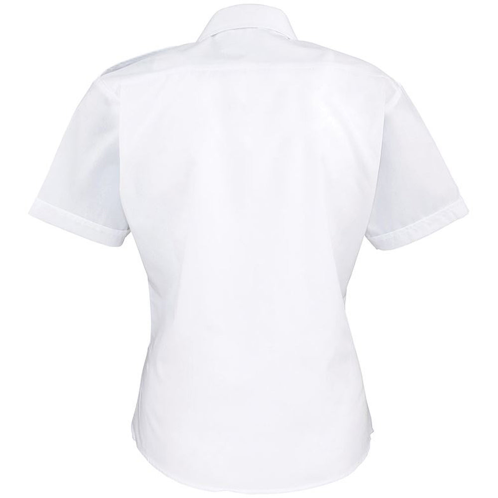 White - Back - Premier Womens-Ladies Short Sleeve Pilot Blouse - Plain Work Shirt