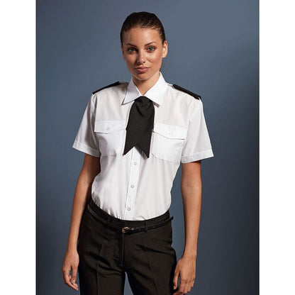 White - Side - Premier Womens-Ladies Short Sleeve Pilot Blouse - Plain Work Shirt
