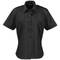 Black - Front - Premier Womens-Ladies Short Sleeve Pilot Blouse - Plain Work Shirt