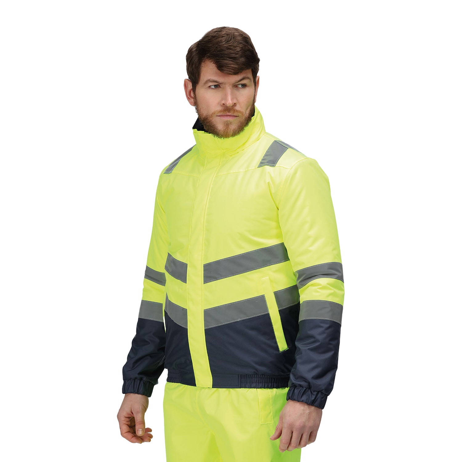 Yellow-Navy - Side - Regatta Professional Mens Pro Classic Hi-Vis Bomber Jacket