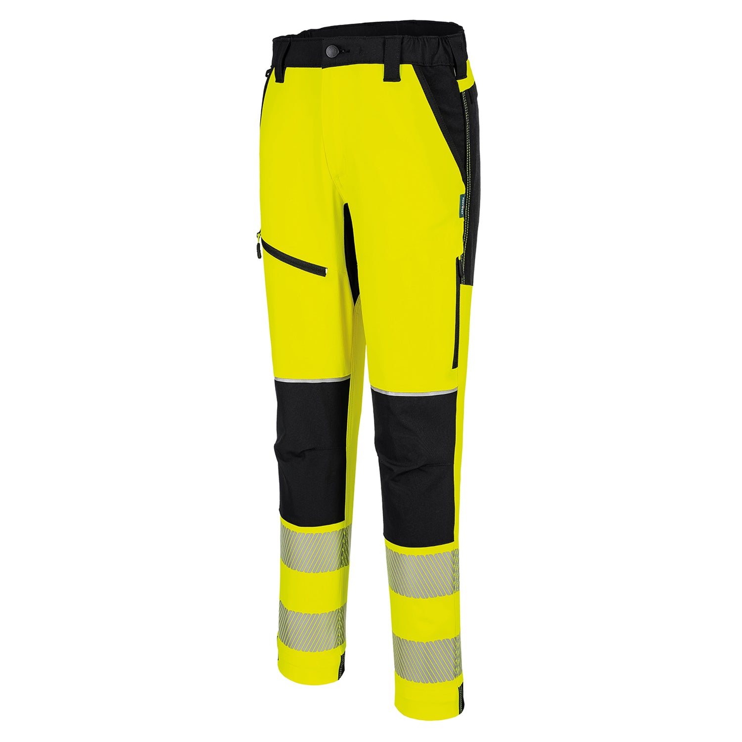 Yellow-Black - Side - Portwest Mens PW3 Stretch Hi-Vis Trousers