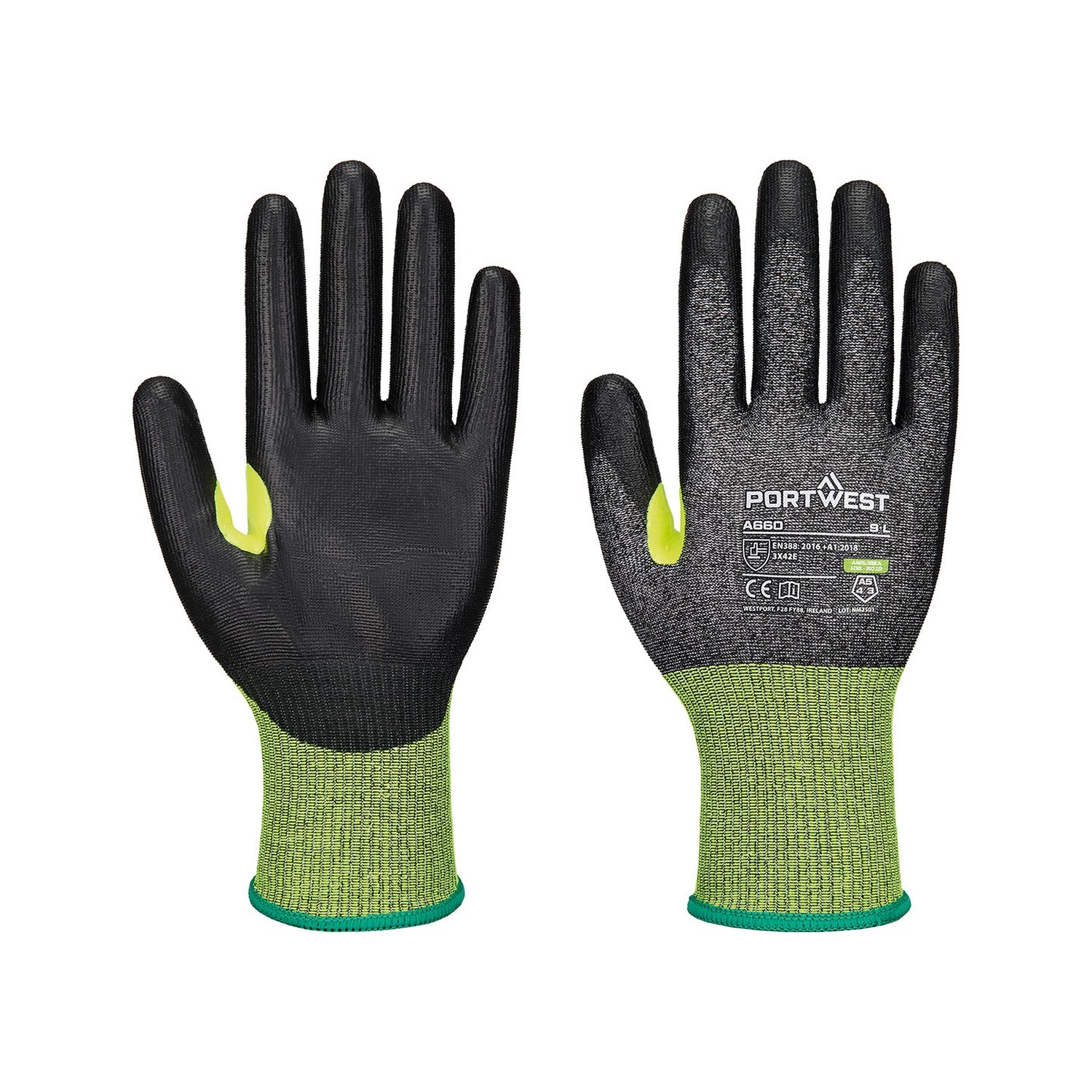 Black - Side - Portwest Unisex Adult A660 Polyurethane Cut Resistant Glove