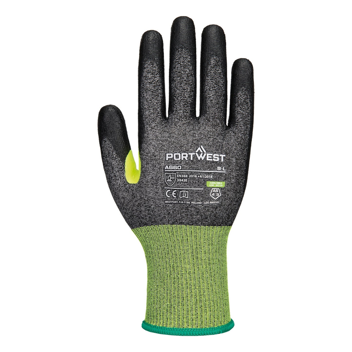 Black - Front - Portwest Unisex Adult A660 Polyurethane Cut Resistant Glove