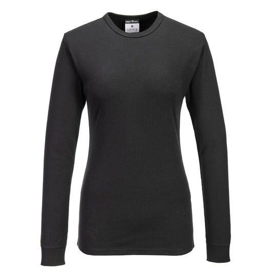 Black - Front - Portwest Womens-Ladies Base Layer Top