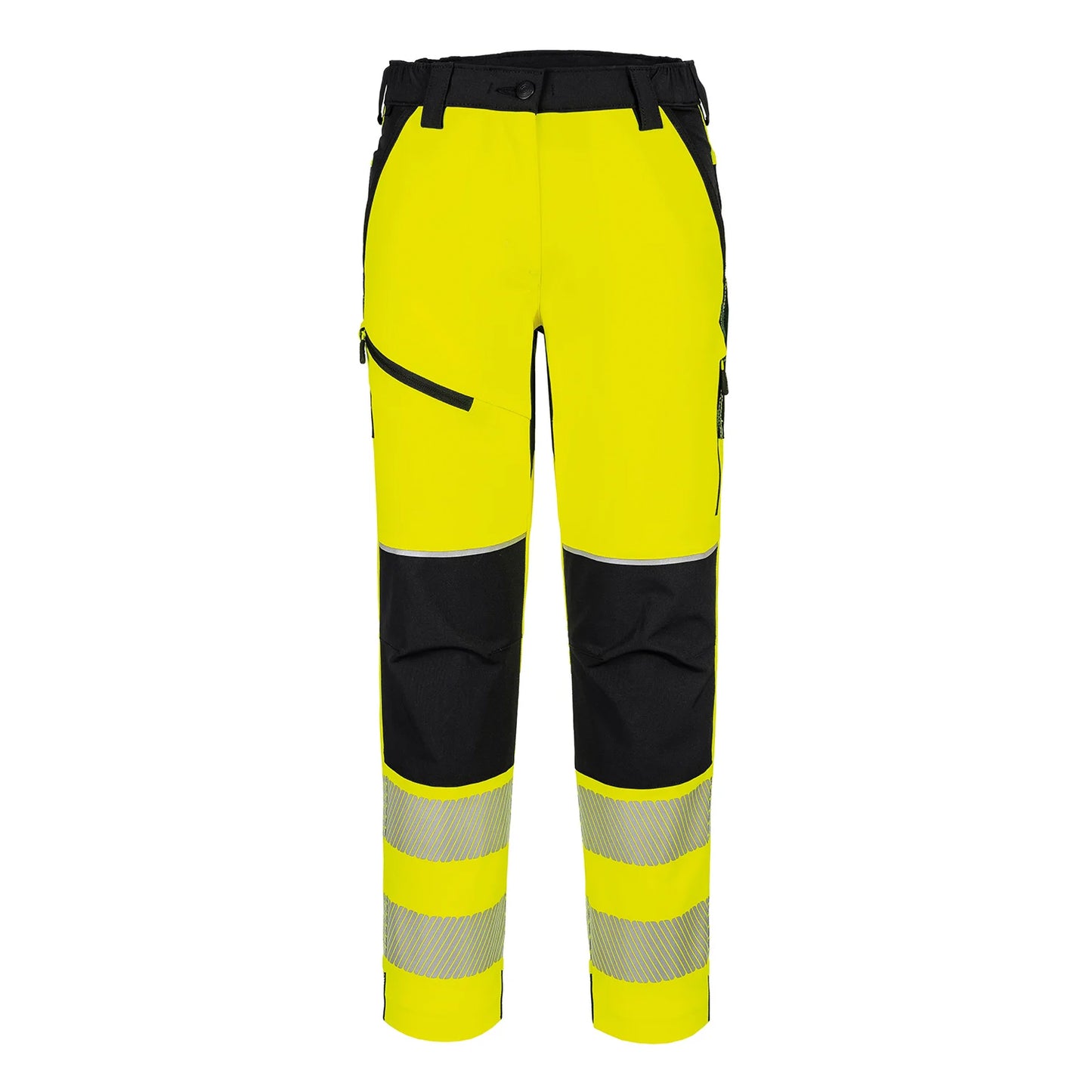 Yellow-Black - Front - Portwest Womens-Ladies Stretch Hi-Vis Work Trousers