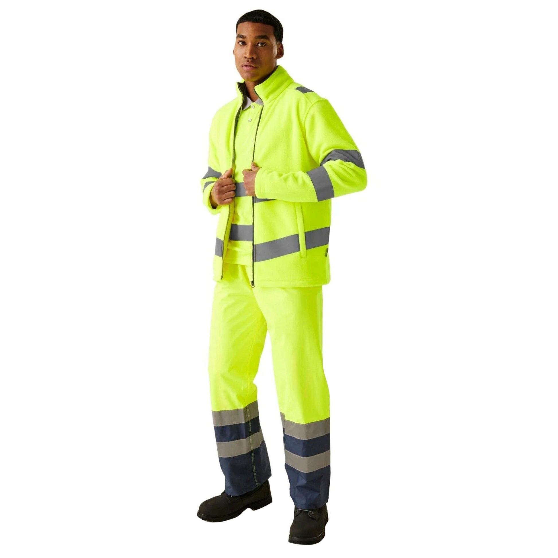 Yellow - Side - Regatta Professional Mens Pro Contract Thor Hi-Vis Fleece Jacket