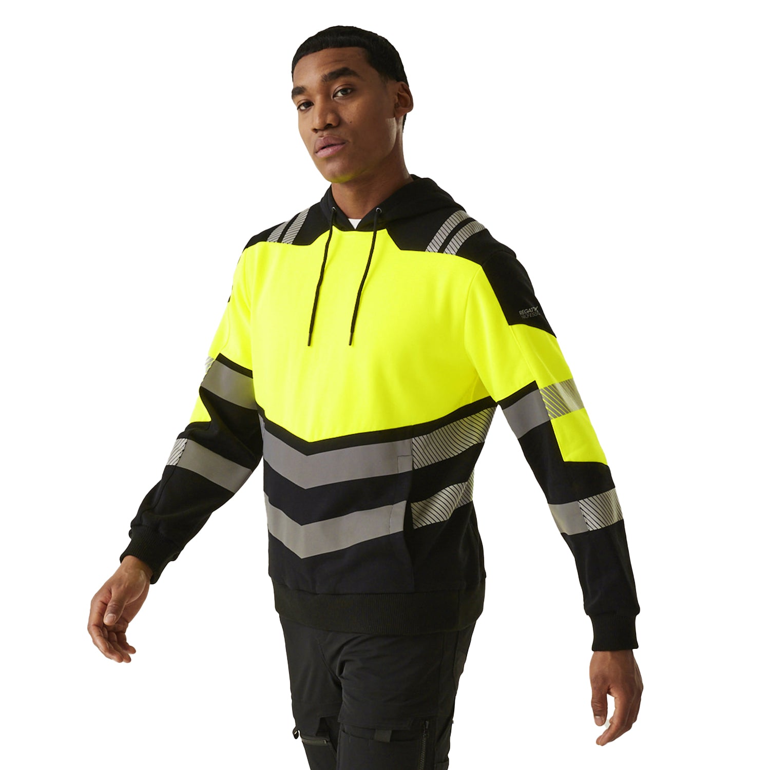Black-Yellow - Side - Regatta Professional Unisex Adult X-Pro Class 2 Hi-Vis Hoodie