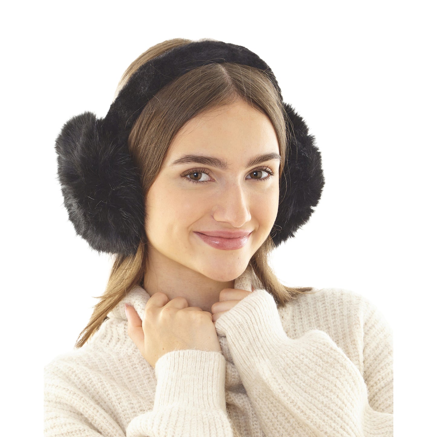 Black - Back - Ribbon Faux Fur Earmuffs