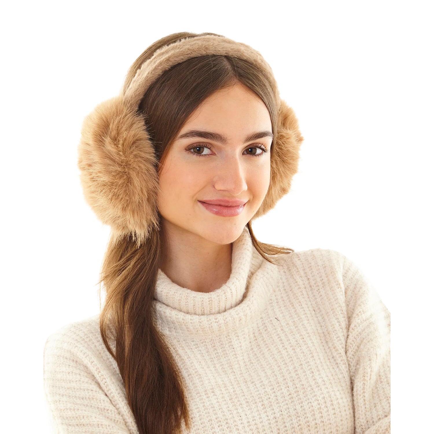 Natural - Back - Ribbon Faux Fur Earmuffs