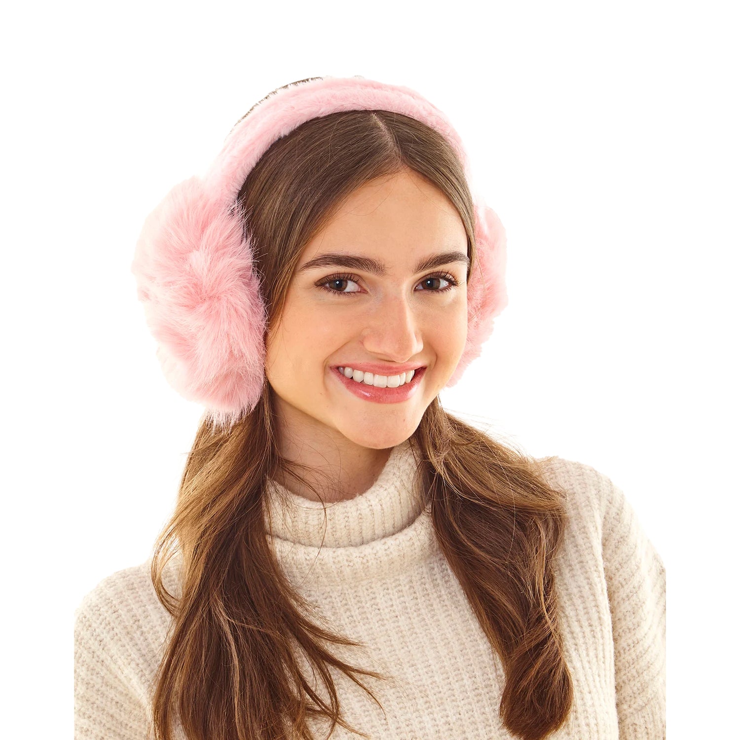 Pink - Back - Ribbon Faux Fur Earmuffs