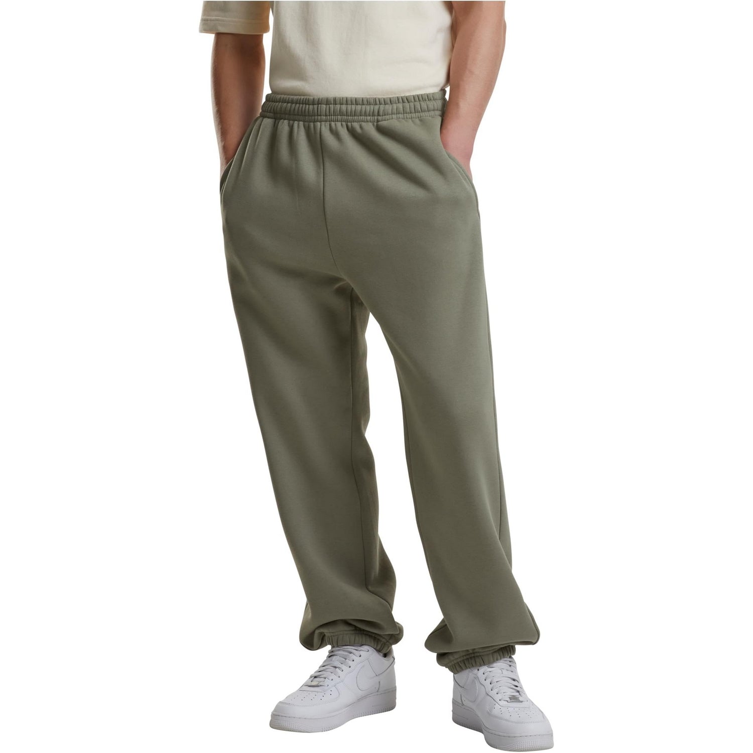 Pale Olive - Side - Build Your Brand Mens Fluffy Jogging Bottoms