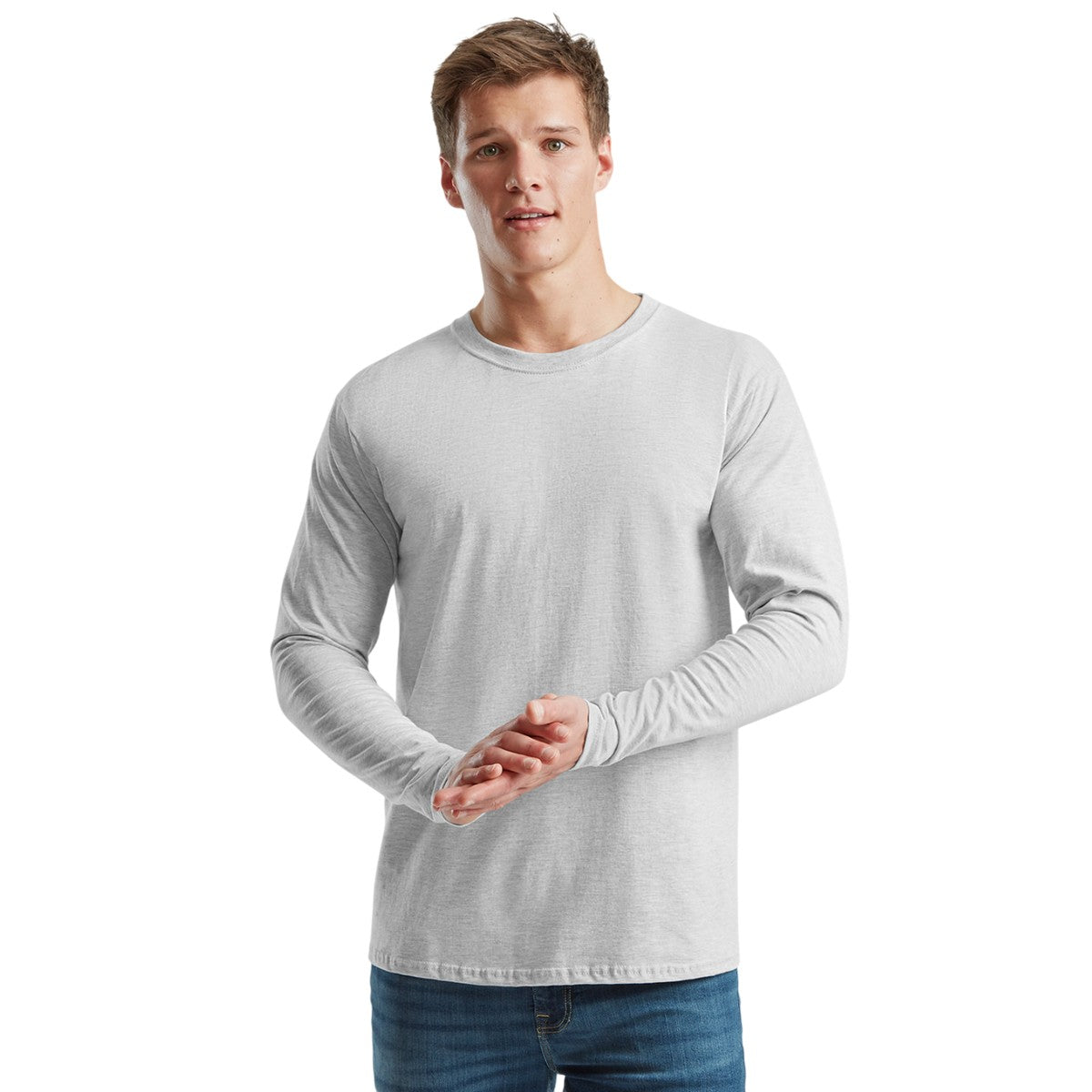 Heather Grey - Lifestyle - Fruit of the Loom Mens Iconic 195 Premium Long-Sleeved T-Shirt