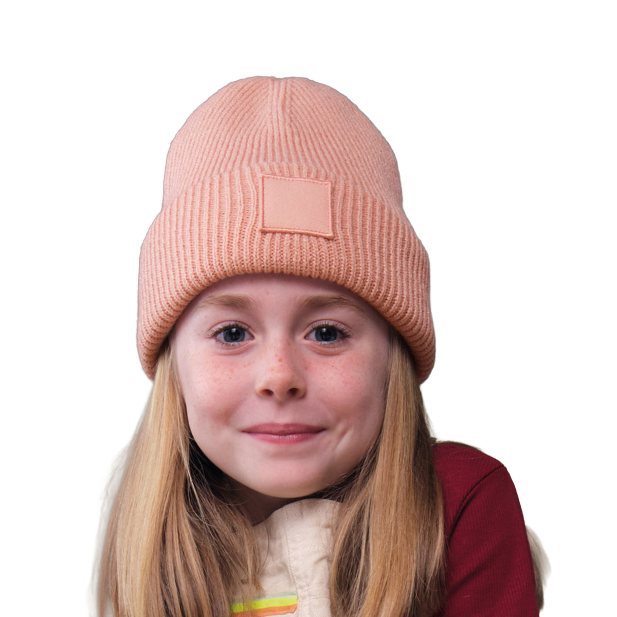 Peach - Side - Beechfield Childrens-Kids Tonal Patch Beanie