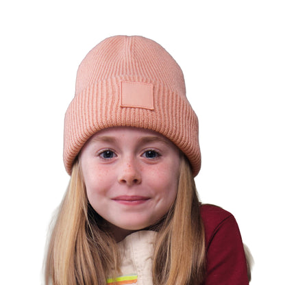 Peach - Side - Beechfield Childrens-Kids Tonal Patch Beanie