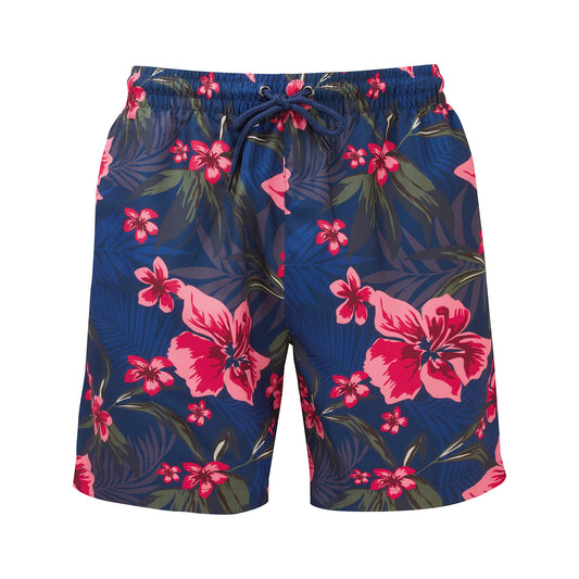 Navy-Pink - Front - Wombat Mens Floral Swim Shorts
