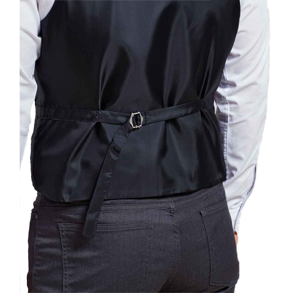 Black - Back - Premier Mens Lined Polyester Waistcoat - Catering - Bar Wear