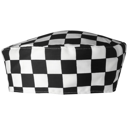 Black-White Check - Front - Premier Unisex Chefs Skull Cap