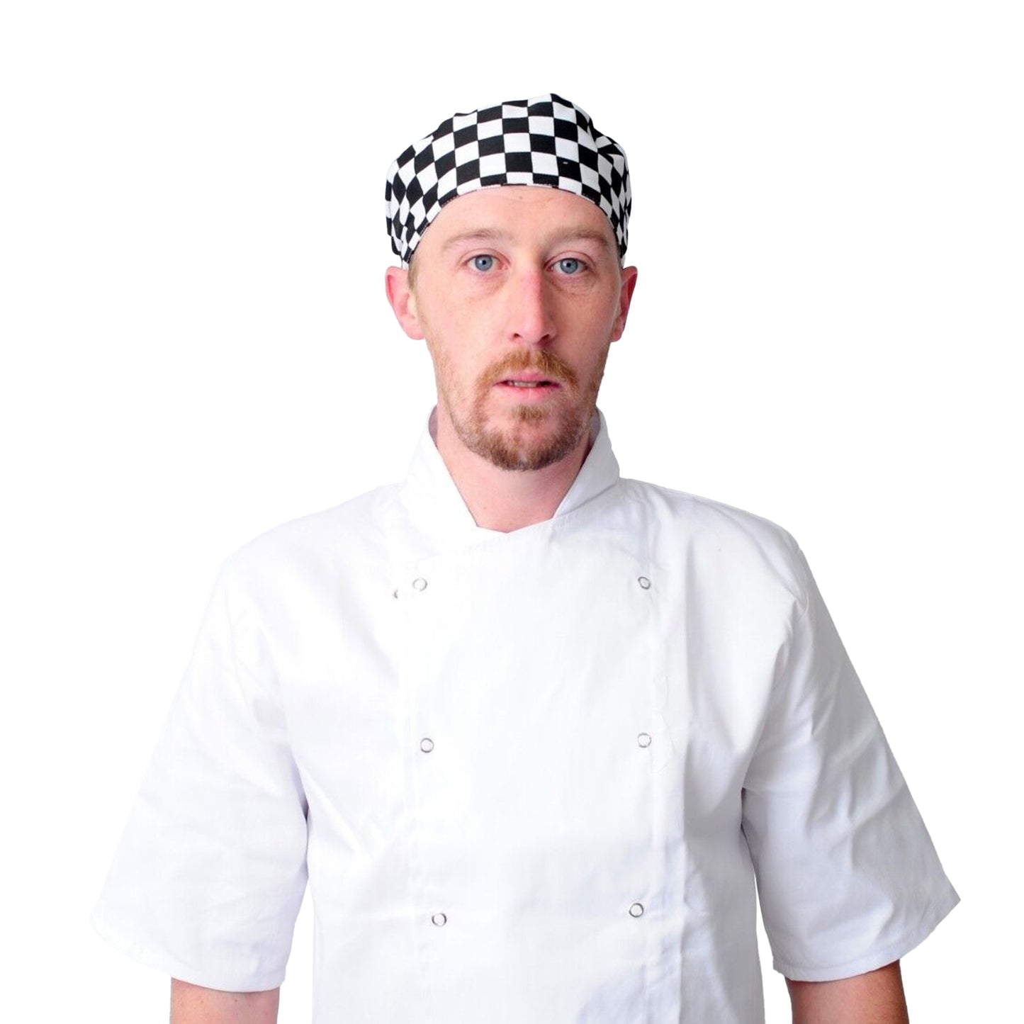 Black-White Check - Back - Premier Unisex Chefs Skull Cap