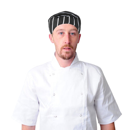 Black-White Stripe - Back - Premier Unisex Chefs Skull Cap