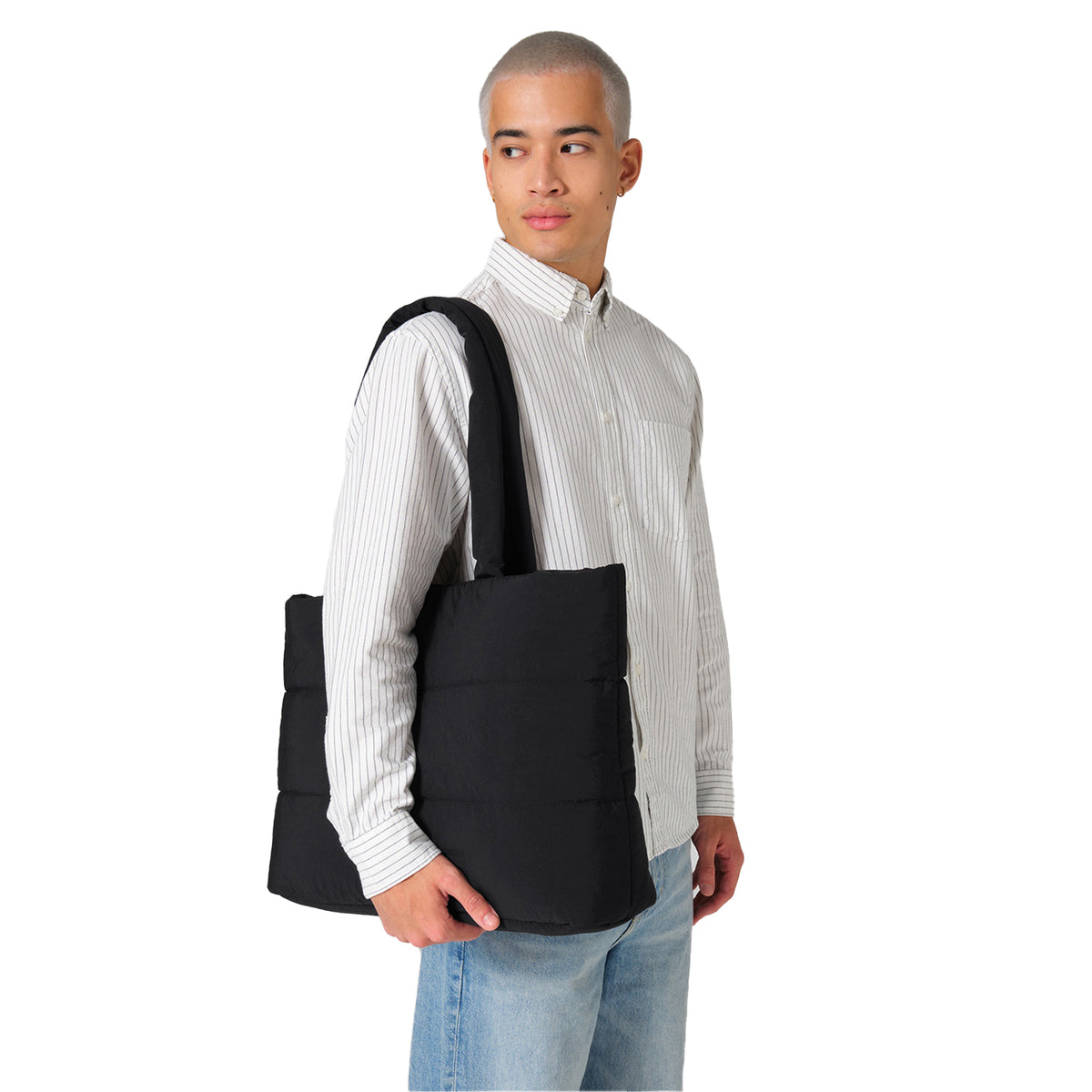Black - Back - Bagbase Quilted Tote Bag