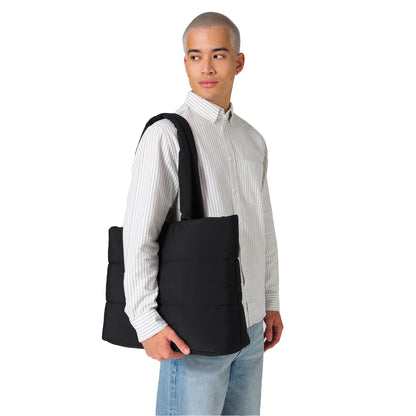 Black - Back - Bagbase Quilted Tote Bag