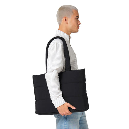 Black - Side - Bagbase Quilted Tote Bag