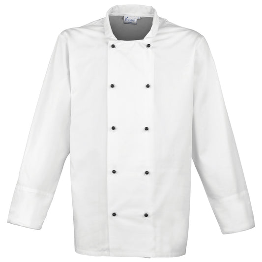 White - Front - Premier Unisex Cuisine Long Sleeve Chefs Jacket