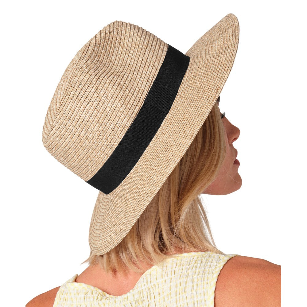 Natural Black - Back - Beechfield Straw Lightweight Fedora