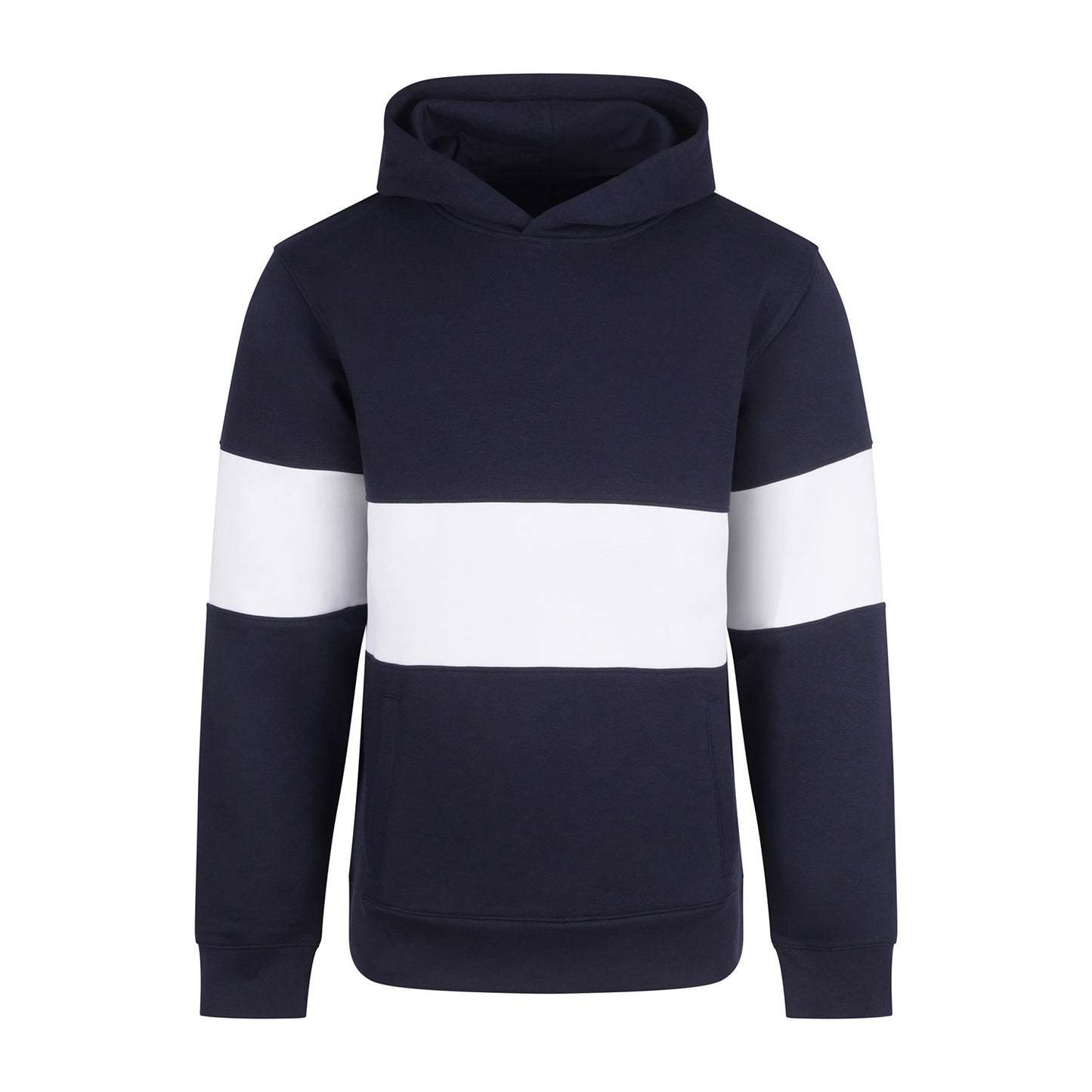 Navy-White - Front - Front Row Unisex Adult Heavyweight Panelled Hoodie