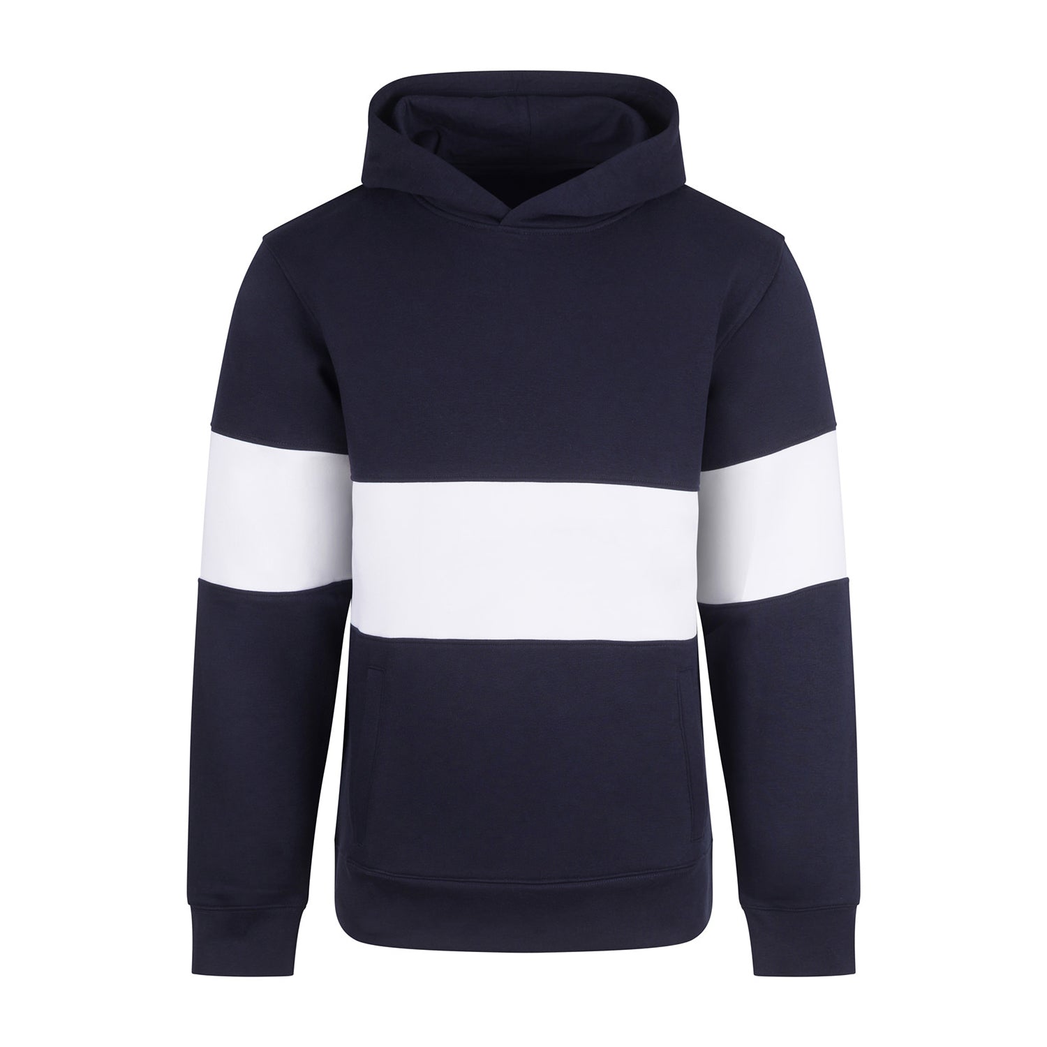 Navy-White - Front - Front Row Unisex Adult Heavyweight Panelled Hoodie