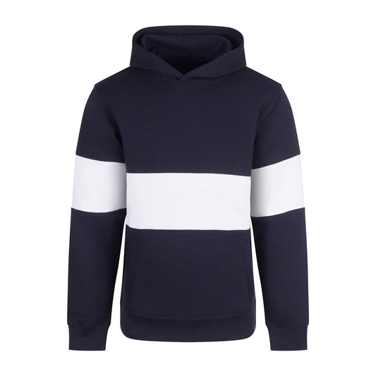 Navy-White - Front - Front Row Unisex Adult Heavyweight Panelled Hoodie