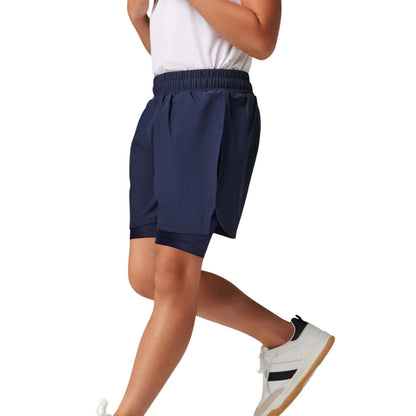 Navy - Back - Tombo Childrens-Kids Double Layer Sports Shorts