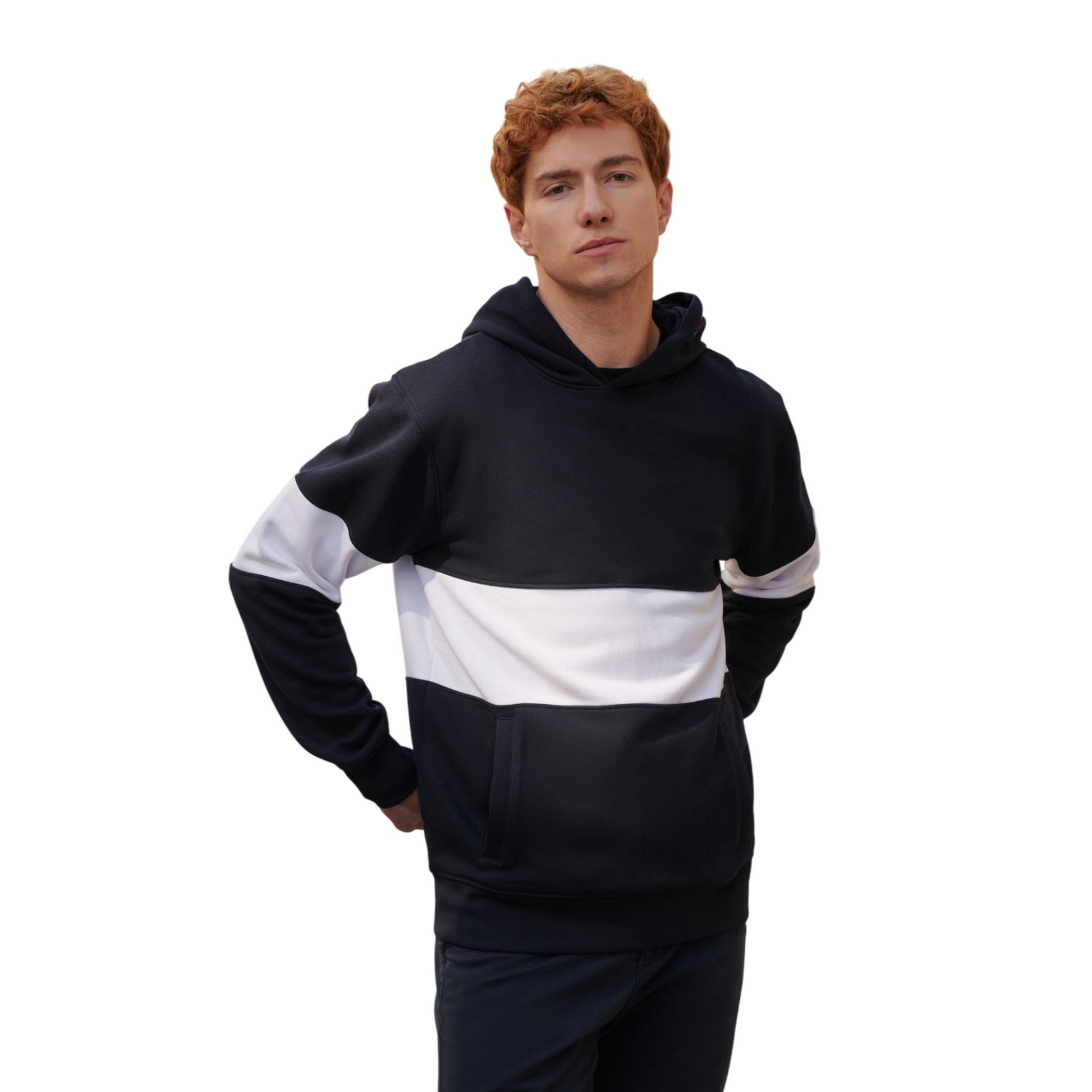 Navy-White - Side - Front Row Mens Heavyweight Panelled Hoodie