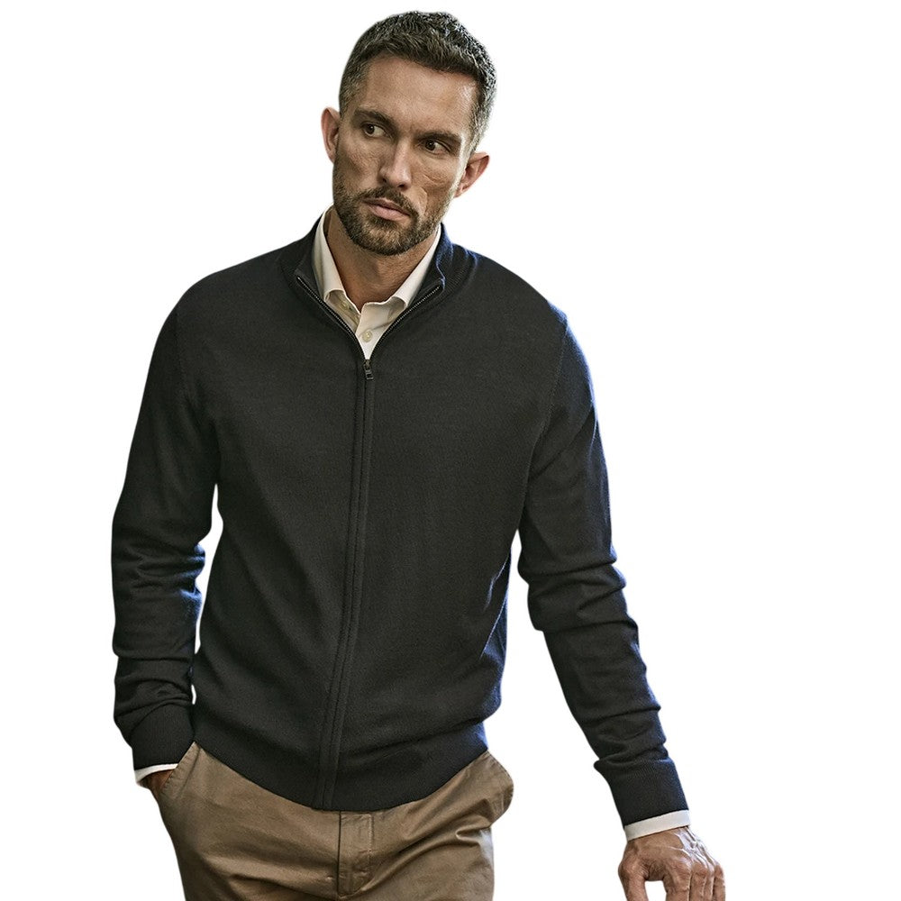 Black - Side - Tee Jays Mens Knitted Full Zip Jacket