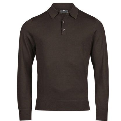 Mocha - Front - Tee Jays Mens Knitted Polo Shirt