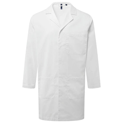 White - Front - Premier Unisex Adult Essential 3 Pocket Work Overcoat