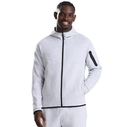 Grey - Side - Just Cool Mens Adapt Fleece Full Zip Hoodie