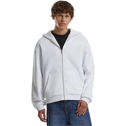 White - Side - Build Your Brand Mens Fluffy Full Zip Hoodie
