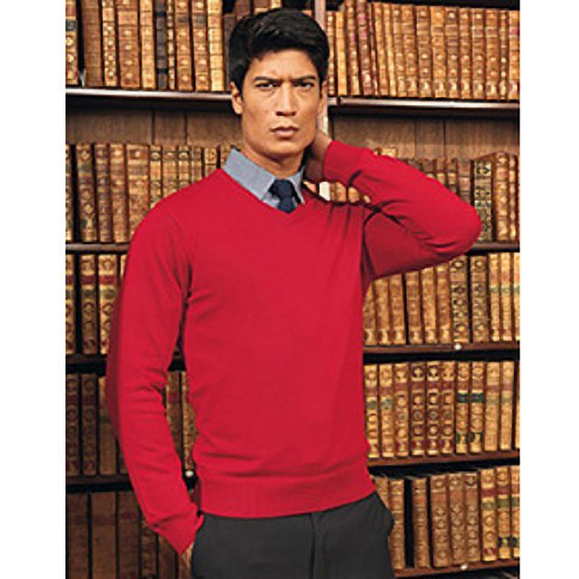 Red - Back - Premier Mens V-Neck Knitted Sweater