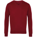 Burgundy - Front - Premier Mens V-Neck Knitted Sweater