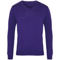 Purple - Front - Premier Mens V-Neck Knitted Sweater