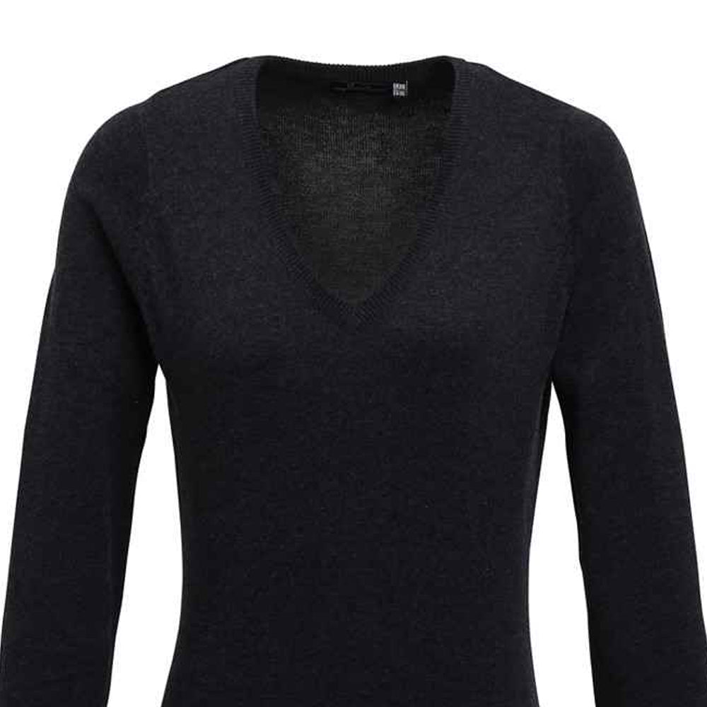 Charcoal - Back - Premier Womens-Ladies V-Neck Knitted Sweater - Top