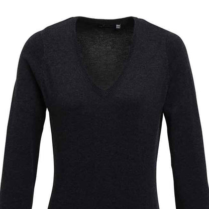 Charcoal - Back - Premier Womens-Ladies V-Neck Knitted Sweater - Top