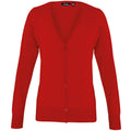 Red - Front - Premier Womens-Ladies Button Through Long Sleeve V-neck Knitted Cardigan