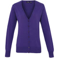 Purple - Front - Premier Womens-Ladies Button Through Long Sleeve V-neck Knitted Cardigan