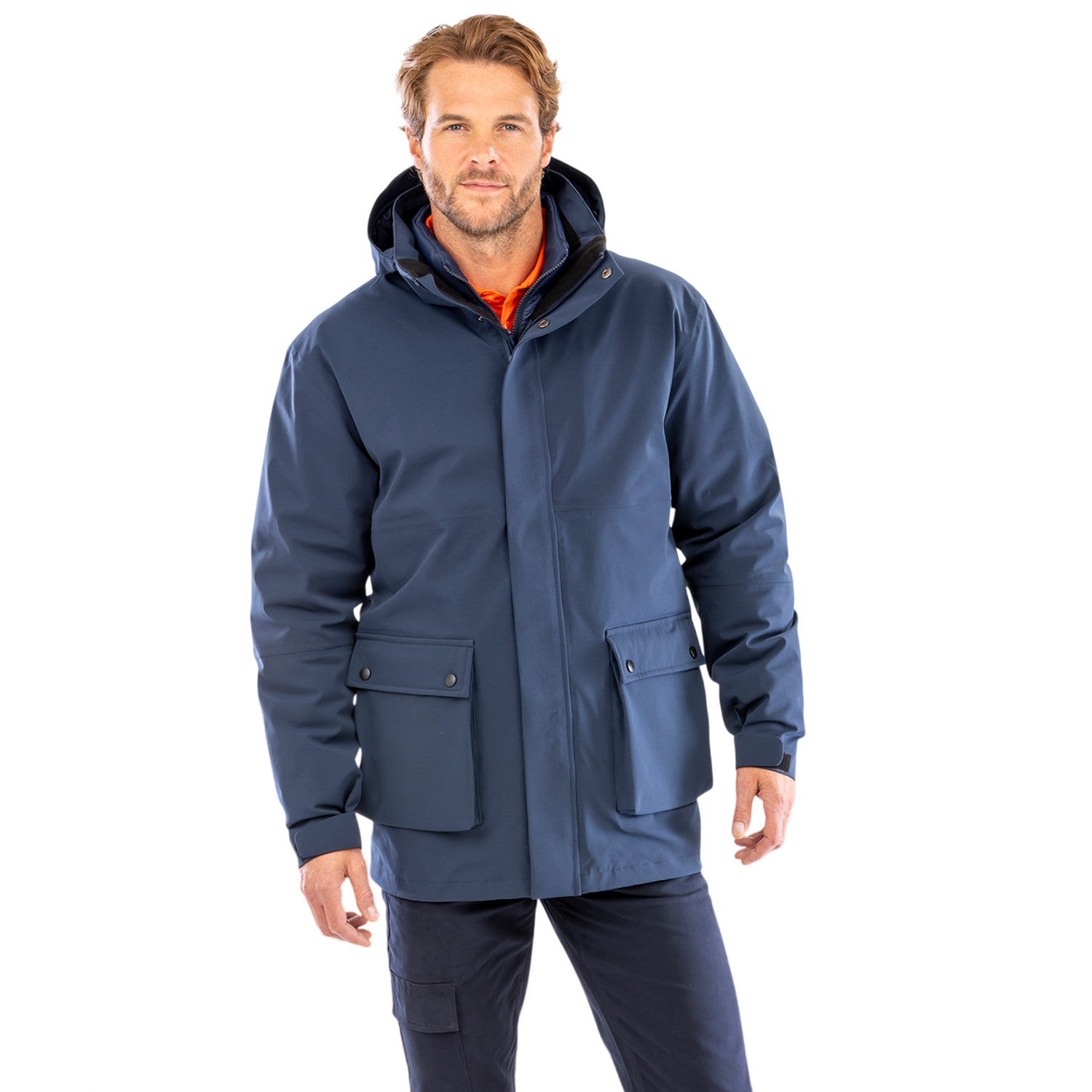Navy - Back - Result Recycled Mens 3 in 1 Ripstop Padded Jacket