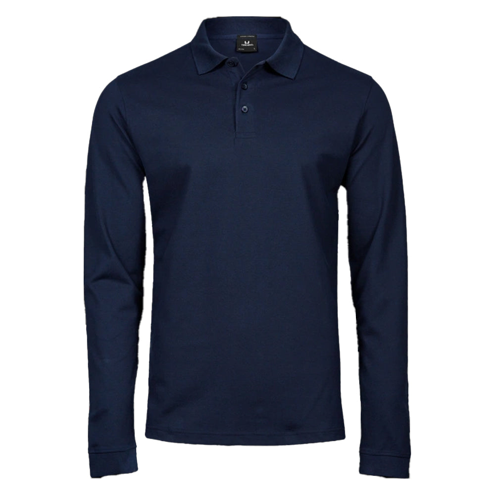 Navy - Front - Tee Jays Mens Pima Cotton Long-Sleeved Polo Shirt