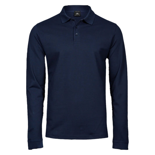 Navy - Front - Tee Jays Mens Pima Cotton Long-Sleeved Polo Shirt