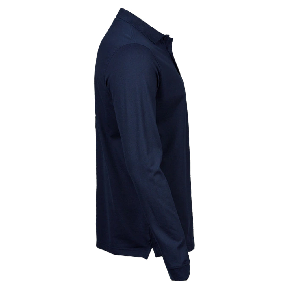 Navy - Side - Tee Jays Mens Pima Cotton Long-Sleeved Polo Shirt